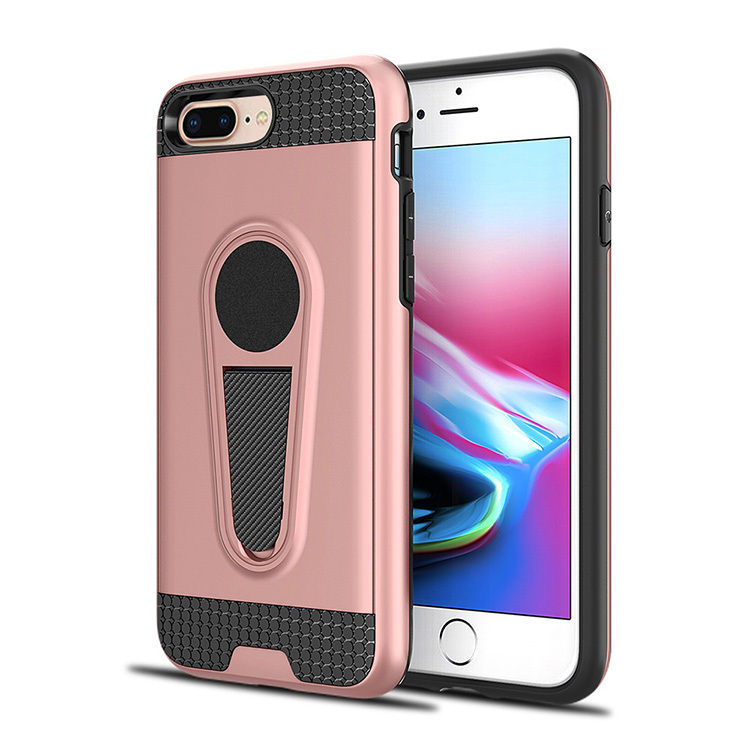 iPhone 8 Plus / 7 Plus Metallic Plate Stand Case Work with Magnetic Mount Holder (Rose GOLD)